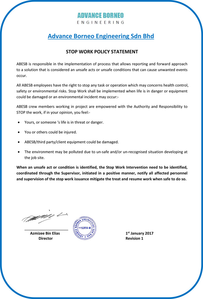 Stop Work Policy Statement